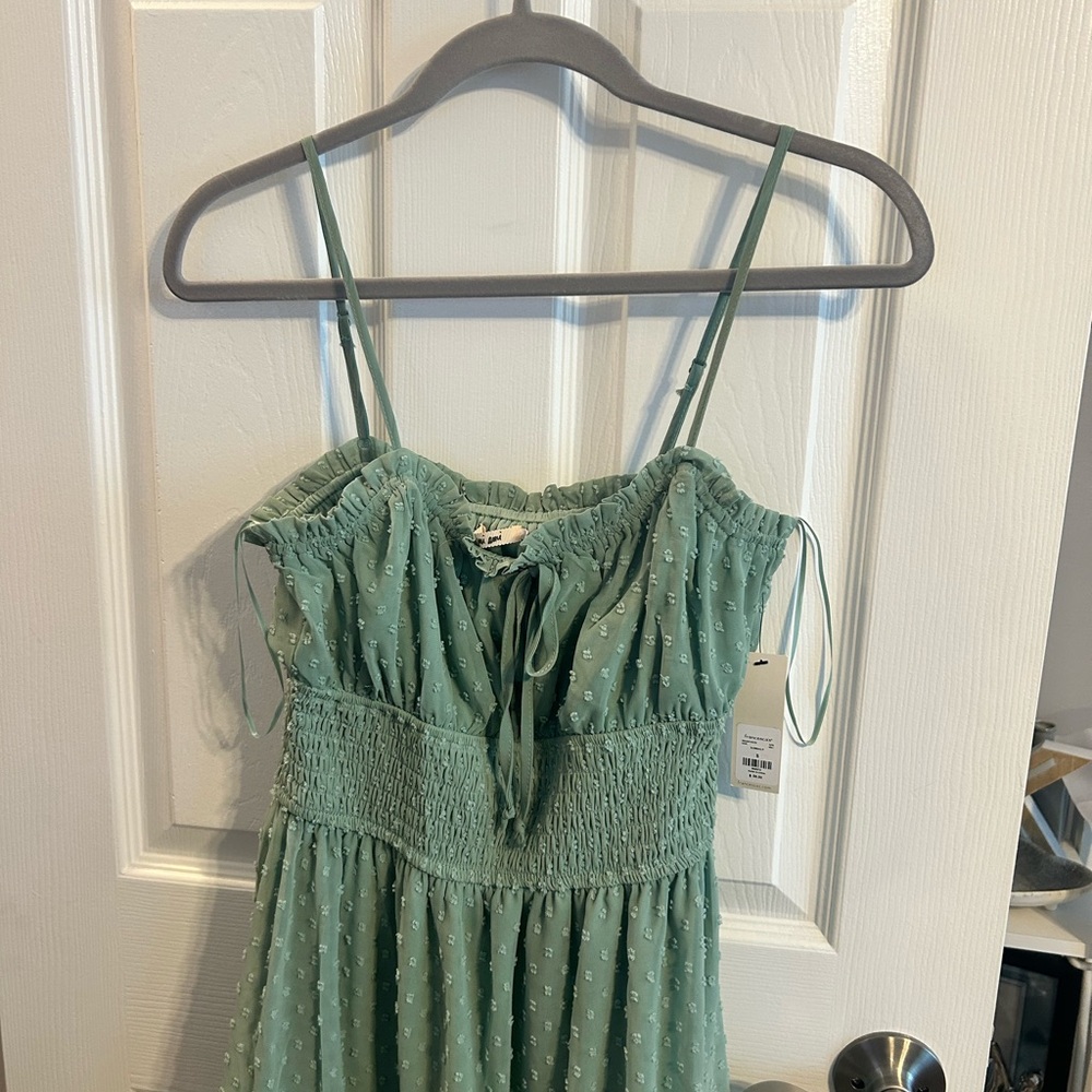 Green Ruched Spaghetti Strap Sundress